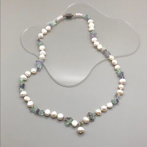 Artisan handmade cultured baroque irregular pearls gemstones and glass necklace.